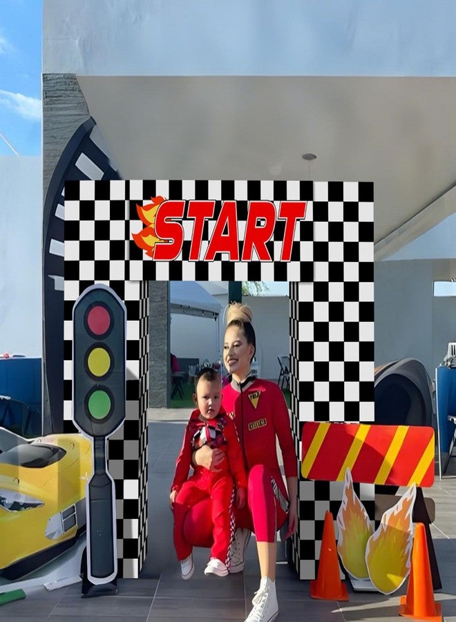 Saypacck 9 Pcs Race Car Birthday Party Decoration Checkered Flag Cardboard Kit Racing Theme 35.4 in Background 11.8 in Boxes Lets Go Racing Banner Photo Booth Prop for Boy Fan Baby Shower Supplies - Image 5